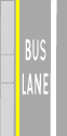 Image from the Highway code website: Road markings for a bus lane.