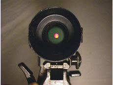 Scope, viewed down the scope, showing the reddot in the centre