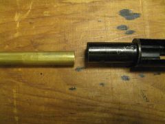 KJW MK1 Ruger NBB 11 Breech with a piece of the brass tube which will be installed inside it.