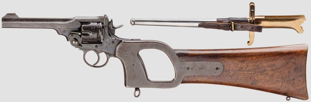 UK Webley MK VI .455 with shoulder stock attachment & Pritchard bayonet 6-shot DA revolver 6''BBL aka Grabenrevolver mfg 1918.jpeg